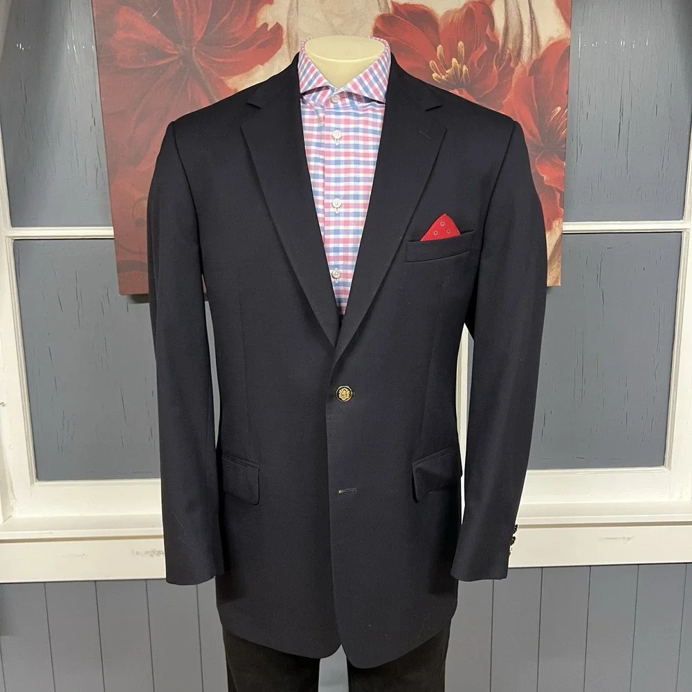 Joseph & Feiss Blazer Mens‎ 41L Long Classic Fit Wool Dark Navy Golden Buttons - Picture 2 of 11